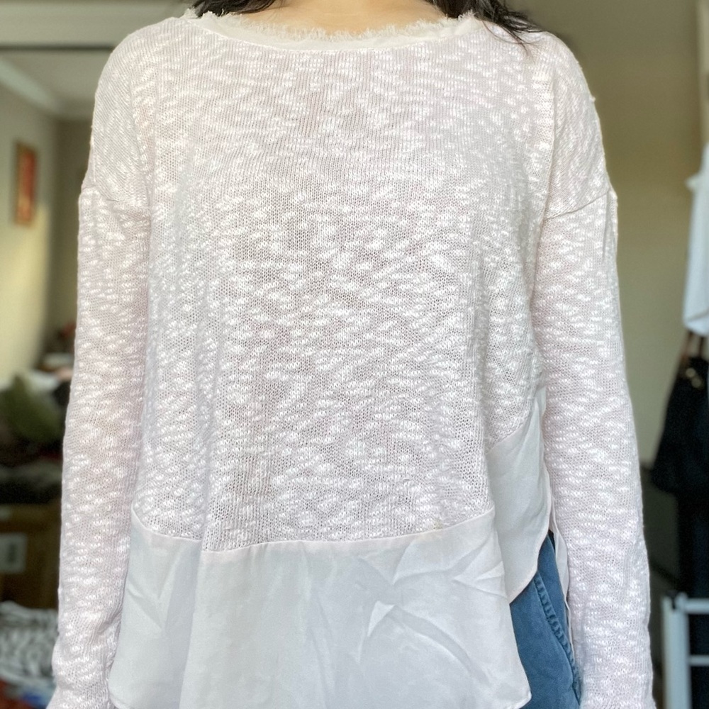 ANTHROPOLOGIE Deletta Blush Baby Pink Cotton Chiffon Trim Frayed Top - Picture 5 of 6